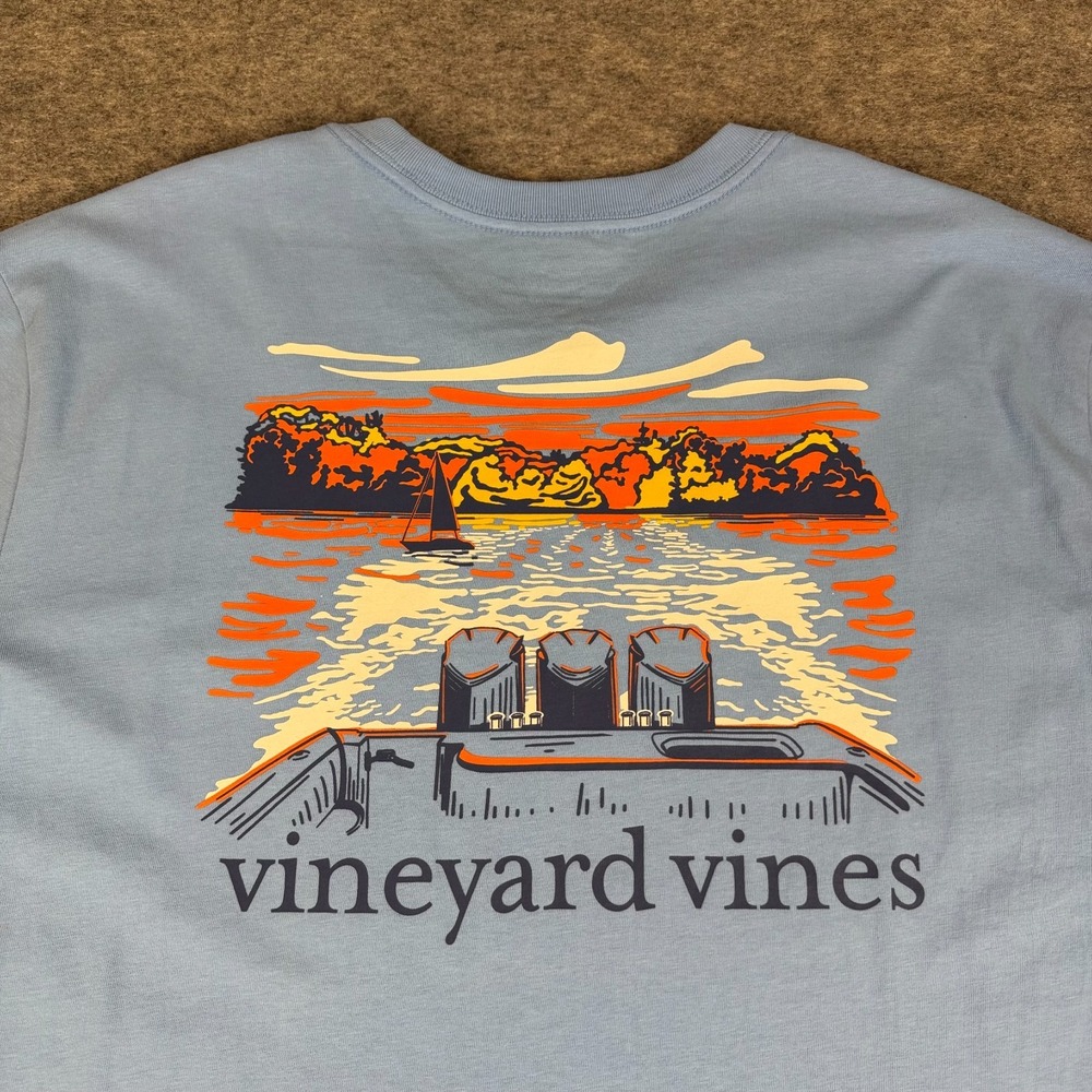 Vineyard Vines Dockside Autumn Wakes Pocket T-Shirt Ocean Breeze Mens XL - Picture 9 of 12